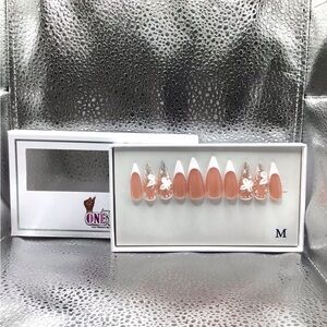 Elegant Nude and White Press-On Nails